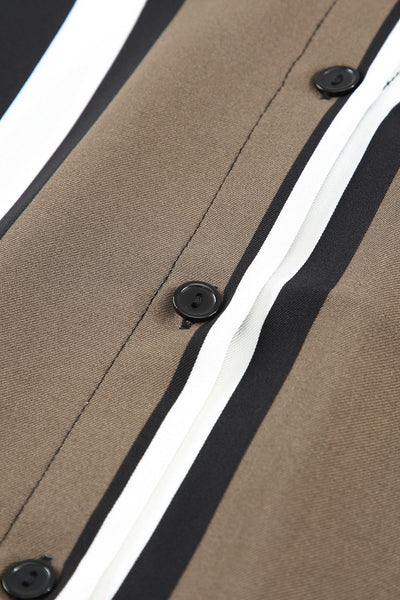 Chic Women's Black and Brown Striped Shirt - Tailored Fit for Effortless Style and Versatile Everyday Wear