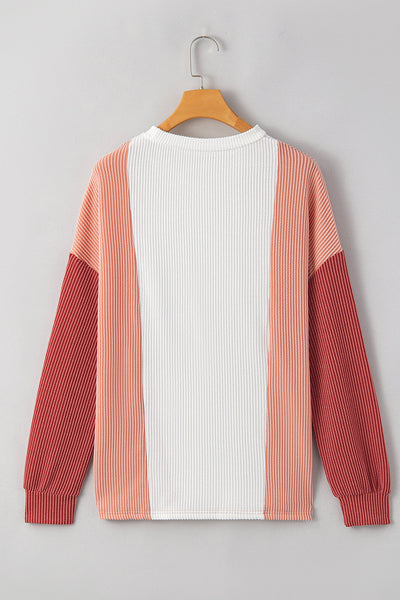 Women's Pale Chestnut Ribbed Color Block Long Sleeve Top made for easy styling and wardrobe coordination, with premium-like structure and finish.