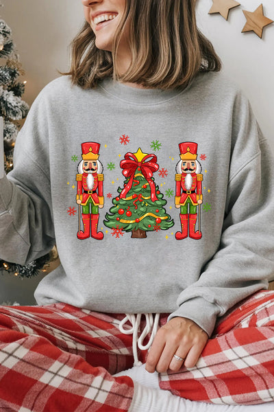 Women's Nutcracker Graphic Christmas Sweatshirt in Heather Gray