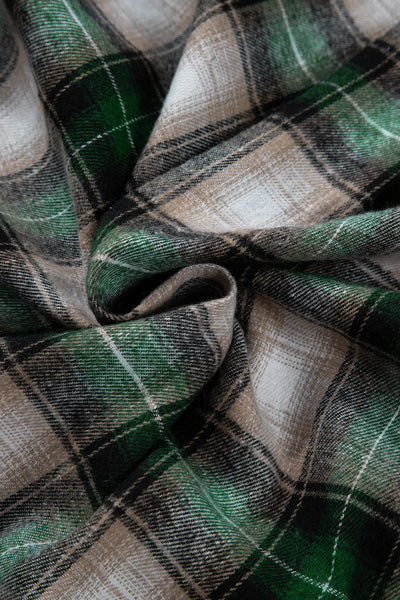 Women's Stylish Green Plaid Hooded Shacket with Chest Pocket - Perfect Casual Layer for Fall and Winter Fashion