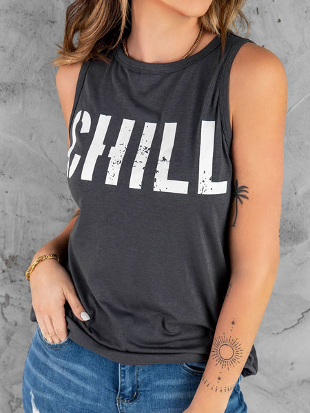 Loose Fit Women'S Slogan Printed Sleeveless Top