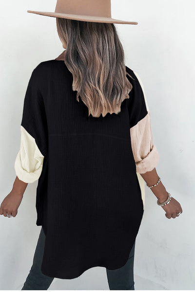 Casual Solid Linen Long Sleeve Lapel Blouse