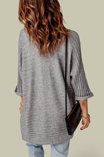 Chic Gray Ribbed Open Front Cardigan for Women - Cozy Knit Layering Essential for Stylish Fall Looks