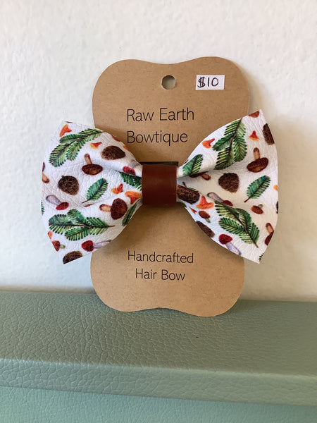 Raw Earth Bowtique Spruce Mushroom Hair Bow