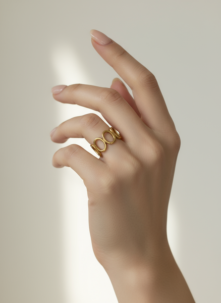 Circles+Rectangle 18k plated Gold Ring-Standout Boutique(Vancouver,BC)