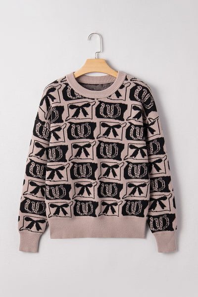Cozy Boho Chic Western Print Sweater for Women - Stylish Earthy Tone Knitwear with Trendy Fit and Design