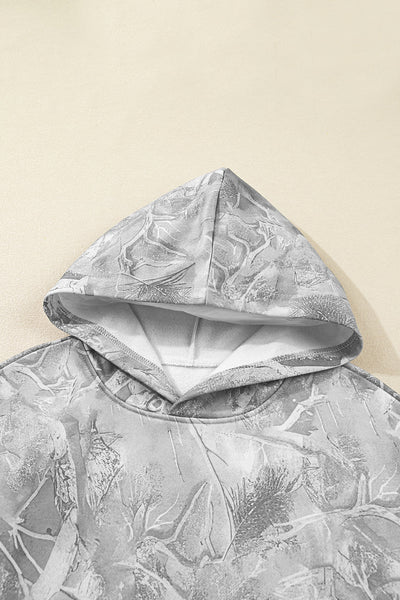 Women's Oversized Gray Branch Camouflage Hoodie Sweatshirt