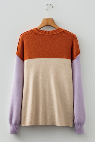Women's Viscose Blend Color Block Knit Pullover Sweater