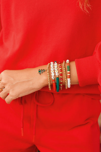 Women's 6-Piece Holiday Bead Bracelet Set with Christmas Tree Charm