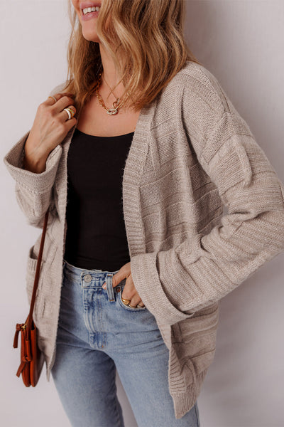 Chic Women's Cozy Textured Knit Cardigan - Open Front, Versatile Layering Essential in Soft Neutral Colors