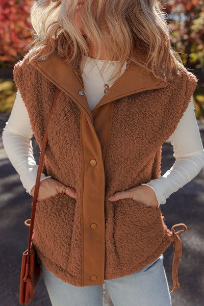 Women's Cinnamon Faux Fur Side-Knot Vest with Snap Closure