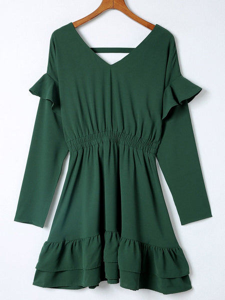 Women's Casual V-Neck Long Sleeve Commuter Dress
