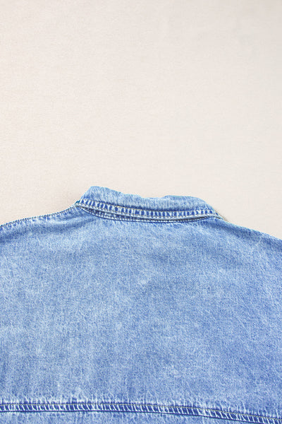 Women's Retro Short Sleeve Denim Midi Shirt Dress