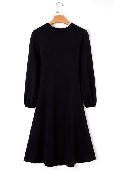 Chic Black Long Sleeve Midi Dress for Women - Flattering Fit & Versatile Style for Every Occasion