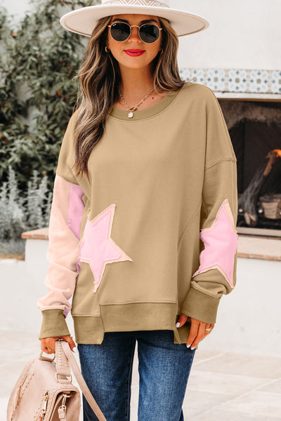 Women's Star Patchwork Relaxed Sweatshirt in Sage and Blush with practical styling and dependable silhouette control.