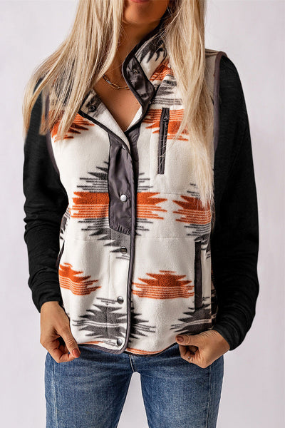 Women's Multicolor Fuzzy Aztec Western Fashion Vest Jacket