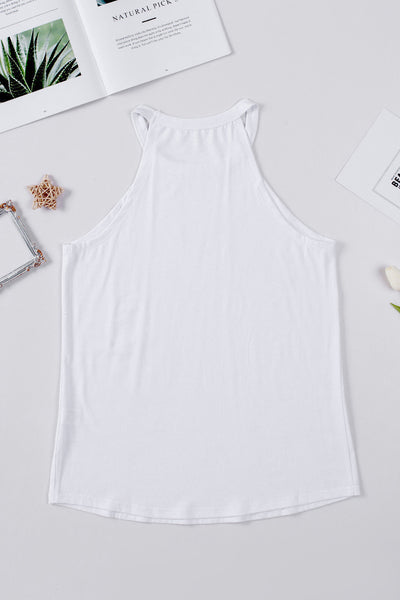 White Glittering American Flag Star Print Tank Top