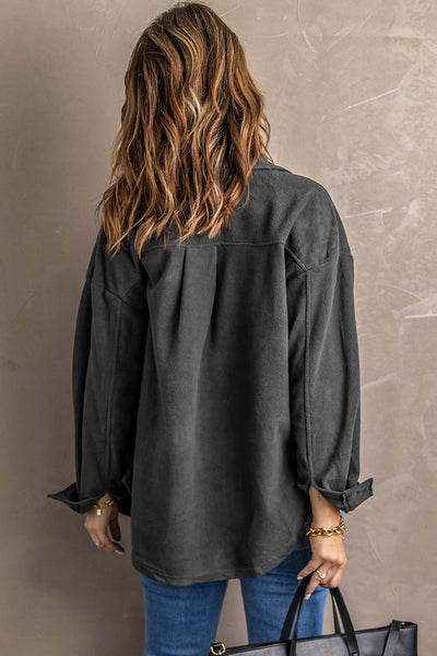 Stylish Women's Gray Button-Up Shirt Jacket with Turn Down Collar - Versatile Outerwear for All Seasons and Occasions
