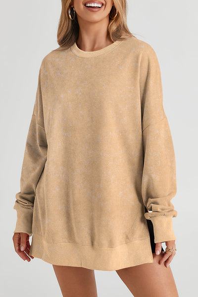 Casual Women's Oversized Khaki Sweatshirt with Drop Shoulders & Ribbed Trim for Effortless Comfort and Chic Style