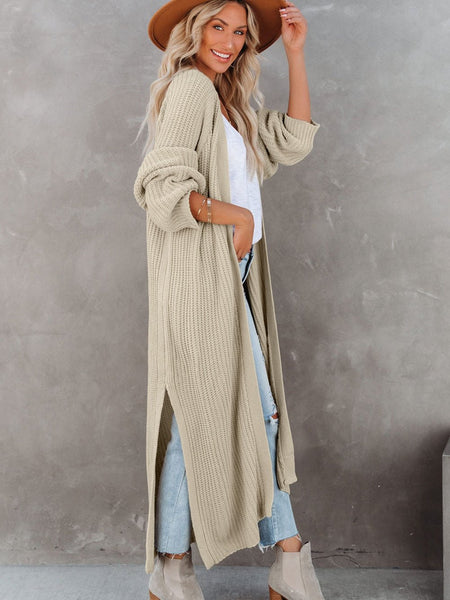 Solid Lapel 3/4 Sleeve Slit Cardigan