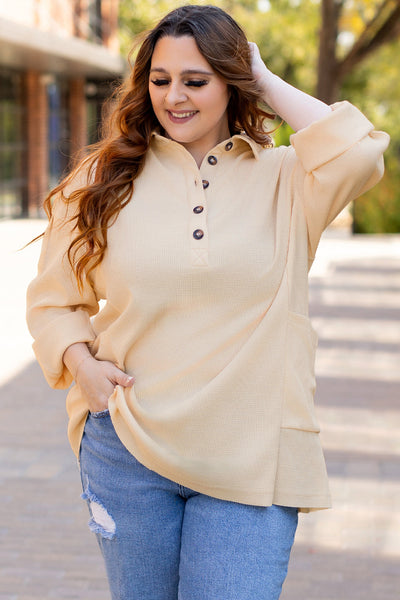 Stylish Plus Size Women's Casual Cotton Henley Top - Comfortable Fit with Trendy Button Accents