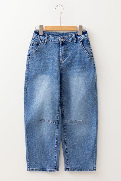 Women's Classic Fit Denim Blue Straight Leg Jeans - Versatile, Comfortable Everyday Style for Effortless Chic