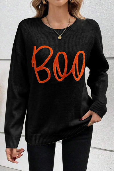 Cozy Women's Black Knitted Sweater with Ribbed Edges & Drop Shoulder - Stylish Pattern for Ultimate Comfort