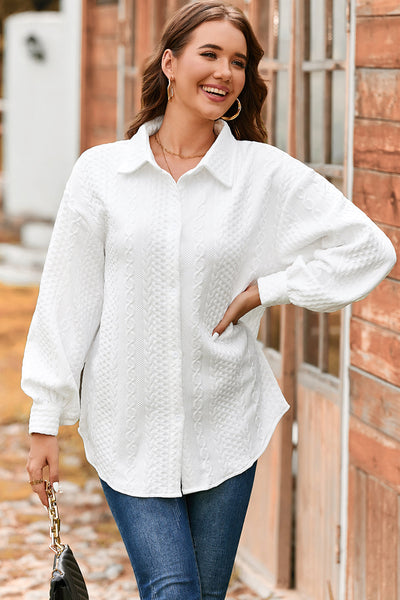 Women's Cable Knit Texture Shirt Jacket in Crisp White