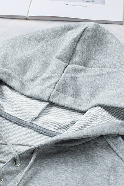 Stylish Women's Grey Lace-Up Hoodie - Comfortable Casual Pullover with Adjustable Fit for Everyday Fashion