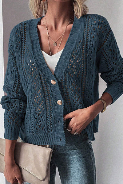 Stylish Women's Real Teal Open Knit Drop Shoulder Cardigan Sweater - Cozy Layering Essential for Effortless Chic Looks