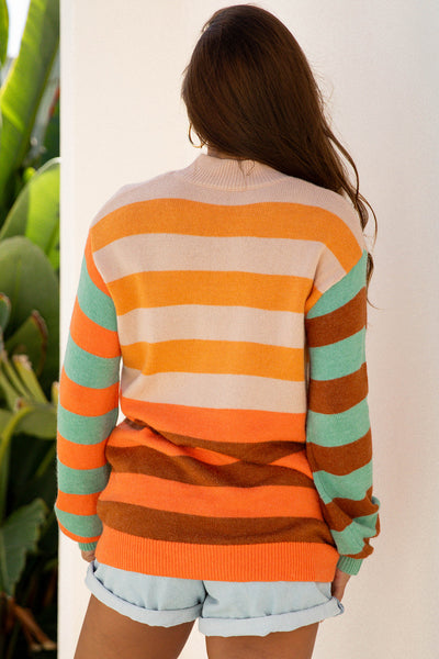 Cozy Women's Stripe Color Block Sweater in Soft Knit - Perfect Casual Fall & Winter Layering Essential