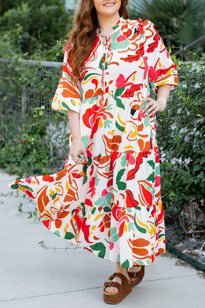 Elegant Plus Size Floral Maxi Dress for Women - Vibrant Summer Style, Comfortable Fit for Casual Events and Gatherings