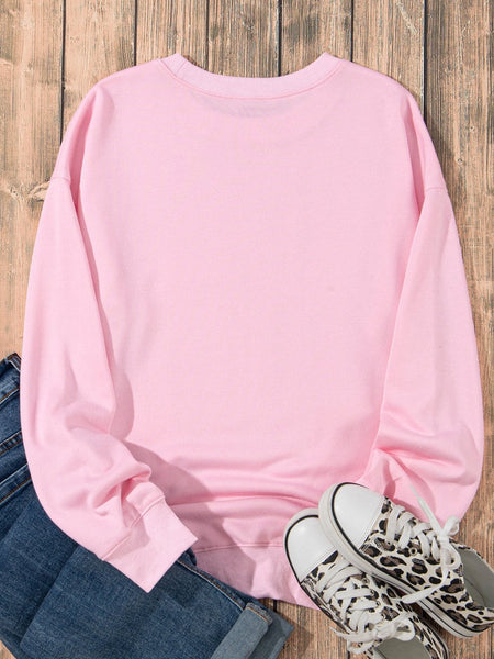 Cozy Pink Crew Neck Long Sleeve Sweatshirt
