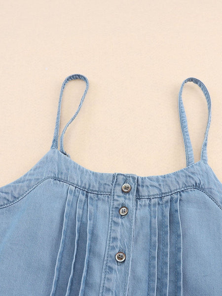 Chic Sky Blue Denim Tank with Button Details