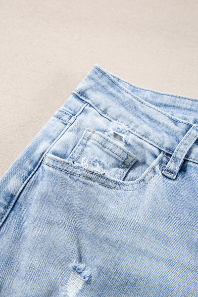 Effortlessly Chic Women's Light Wash Distressed Straight-Leg Jeans in Beau Blue for Stylish Comfort