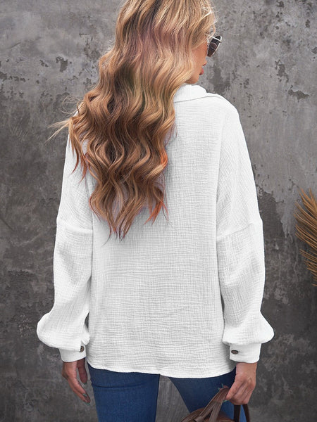 Cotton Linen Button Sleeve Blouse with Balloon Sleeves