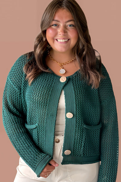 Plus Size Women's Blackish Green Drop Shoulder Knit Cardigan - Cozy, Stylish Layering Essential for Every Occasion