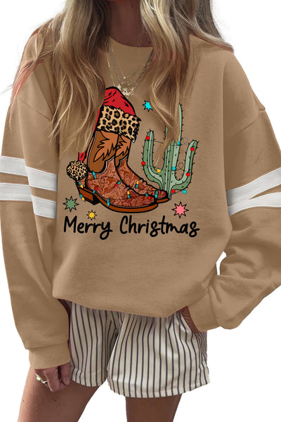 Women's Western Christmas Varsity Sweatshirt in French Beige with practical styling and dependable silhouette control.