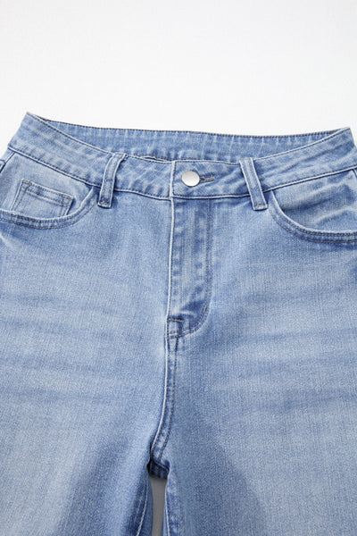 Trendy Women's Beau Blue High Waist Flared Jeans - Mineral Wash with Raw Hem for Casual Chic Look