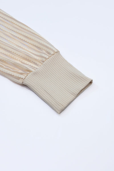 Women's Lightweight Apricot Striped Long Sleeve Ribbed Crewneck Top - Casual Everyday Wear for Effortless Comfort