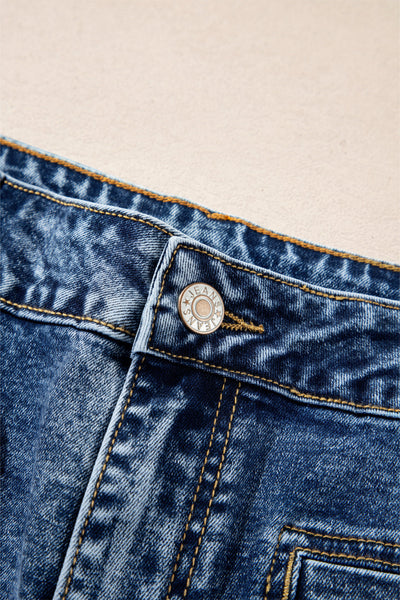 Women's Sky Blue High-Rise Patch Pocket Straight Leg Jeans