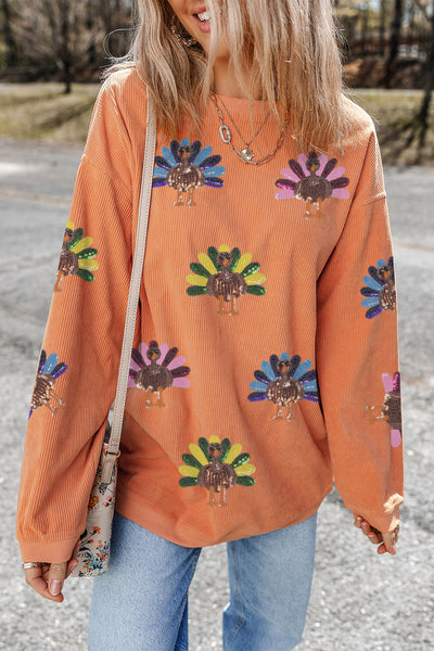 Sequined Turkey Ribbed Corduroy Oversized Sweatshirt with practical styling and dependable silhouette control.