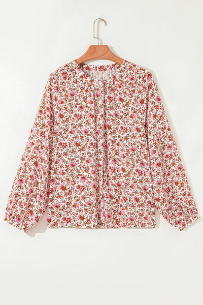 Elegant Women's Red Floral Blouse - Lightweight Short Sleeve Top with Feminine Touch for Casual and Dressy Events