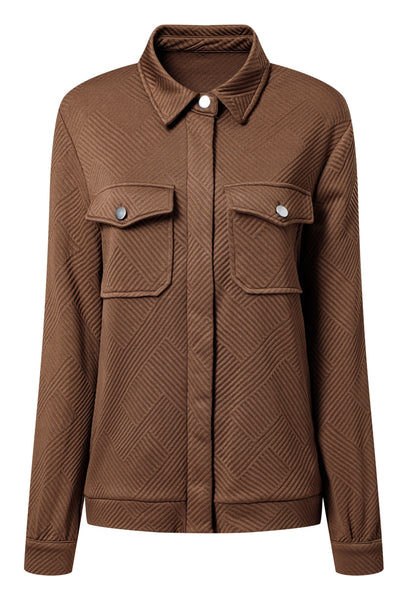 Women's Textured Coffee Zip-Up Shacket with Flap Pockets