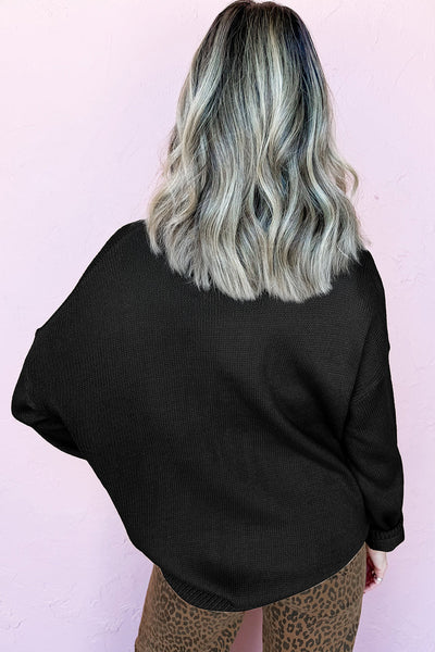 Women's Black Christmas Dolman Sweater with Colorful Dot Details - Cozy Holiday Fashion for Festive Gatherings