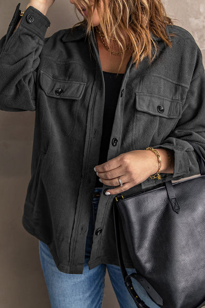 Stylish Women's Gray Button-Up Shirt Jacket with Turn Down Collar - Versatile Outerwear for All Seasons and Occasions