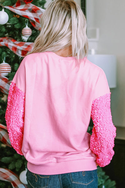 Trendy Women's Pink Sequin Pullover Sweater - Long Sleeve, Comfortable Fit for Casual Outings and Everyday Style