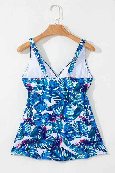 Stylish Women's Green Floral Print Padded V-Neck Tankini Top for Comfortable Beach Days and Chic Swimwear Looks