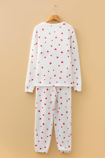 women's cozy women's fiery red heart print long sleeve top and drawstring pants set - perfect casual lounge outfit for relaxation with practical