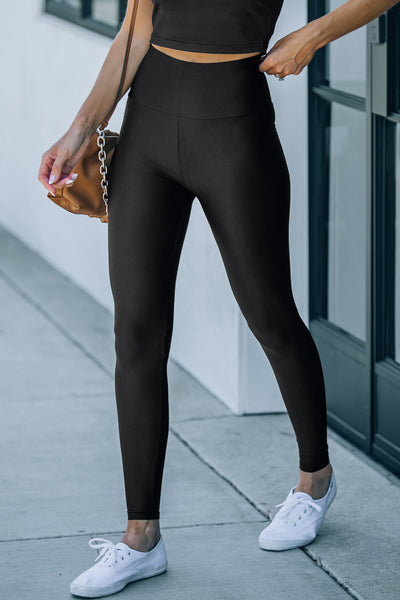 Stylish Women's High-Rise Black Leggings with Waist Cincher - Sculpting Comfort Fit for Everyday Wear
